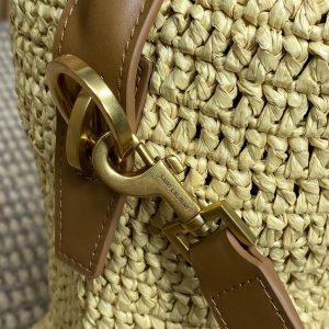 le 37 woven raffia 20cm brown calfskin