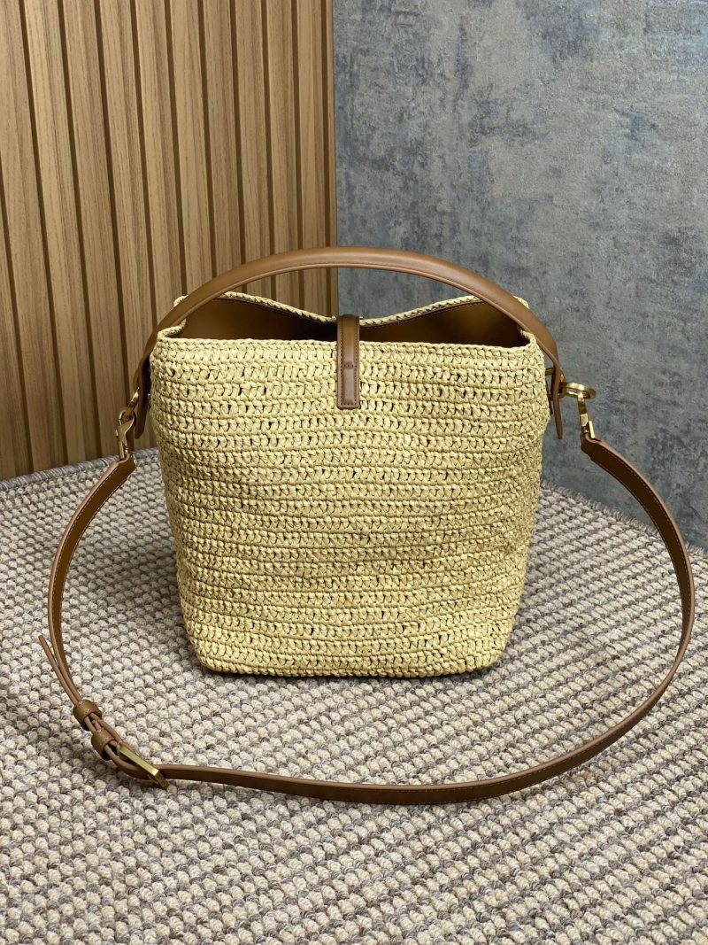 le 37 woven raffia 20cm brown calfskin