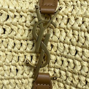le 37 woven raffia 20cm brown calfskin
