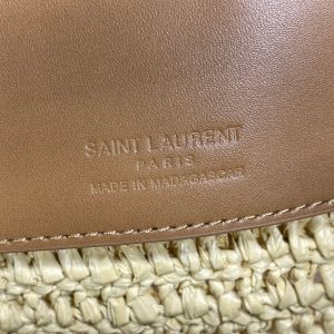 le 37 woven raffia 20cm brown calfskin