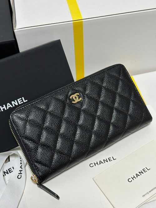 img_b885826e_20240305_i1709572992_2468_1_jpg CC Long Zipped Wallet Black Quilted Caviar Gold Buckle 243681