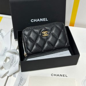 img_b885826e_20240305_i1709573879_5547_1_jpg CC Classic Zipped Coin Purse Black Quilted Caviar Gold Buckle 243691