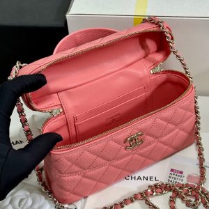 CC 25C Vanity Case 19.5cm Salmon Pink Calfskin Silver Hardware 243635