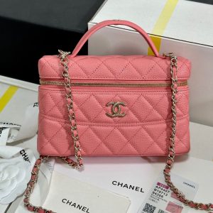 CC 25C Vanity Case 19.5cm Salmon Pink Calfskin Silver Hardware 243635