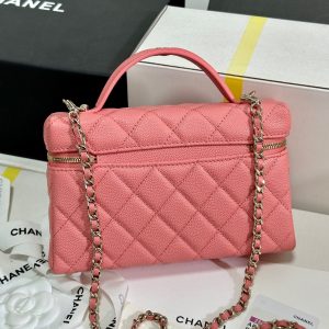 CC 25C Vanity Case 19.5cm Salmon Pink Calfskin Silver Hardware 243635