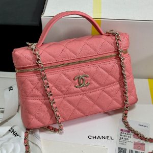 CC 25C Vanity Case 19.5cm Salmon Pink Calfskin Silver Hardware 243635