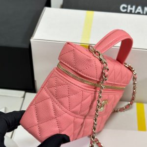 CC 25C Vanity Case 19.5cm Salmon Pink Calfskin Silver Hardware 243635