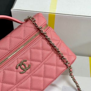 CC 25C Vanity Case 19.5cm Salmon Pink Calfskin Silver Hardware 243635