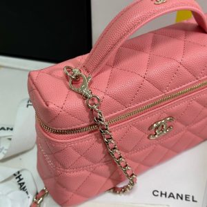 CC 25C Vanity Case 19.5cm Salmon Pink Calfskin Silver Hardware 243635