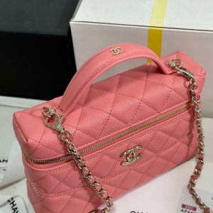 CC 25C Vanity Case 19.5cm Salmon Pink Calfskin Silver Hardware 243635