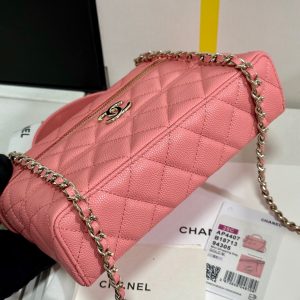 CC 25C Vanity Case 19.5cm Salmon Pink Calfskin Silver Hardware 243635