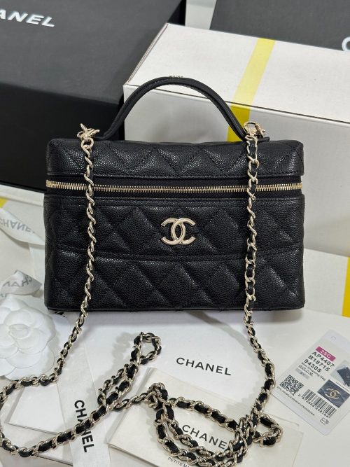 CC 25C Vanity Case 19.5cm Black Calfskin Light Gold Hardware 243640