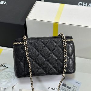 CC 25C Vanity Case 17cm Black Caviar Leather Heart Rhinestone Light Gold Hardware 243427