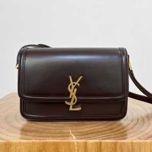 YSL Solferino Small Satchel Bag Brown Gold Calfskin 325451