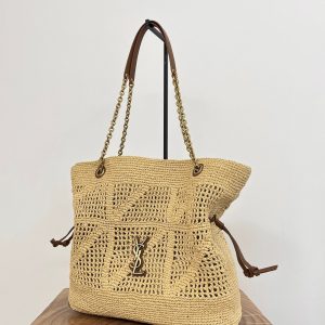 YSL Jamie Lucky Bag Beige Brown Raffia 339402