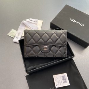 cc wallet 15cm black lambskin silver hardware