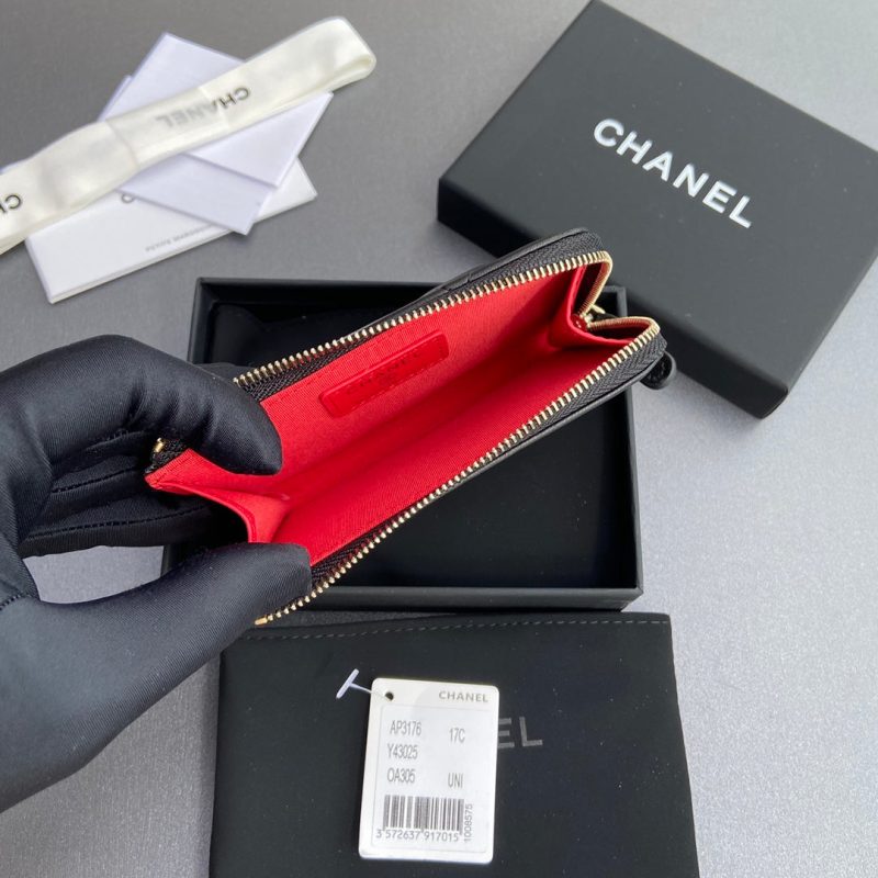 CC 19 Zipper Card Holder Black Sheepskin GHW 234760