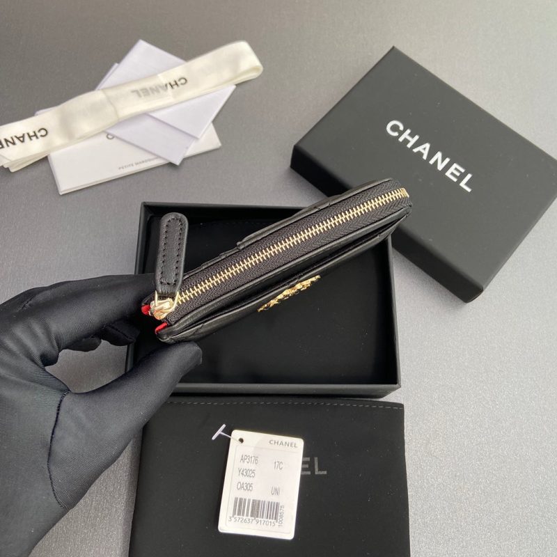 CC 19 Zipper Card Holder Black Sheepskin GHW 234760