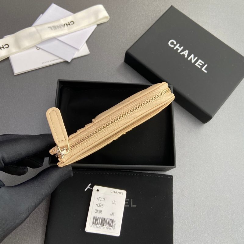 CC 19 Zipper Card Holder Beige Sheepskin GHW 234762