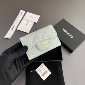 CC Zipper Flap Card Holder Light Blue Caviar GHW 234657