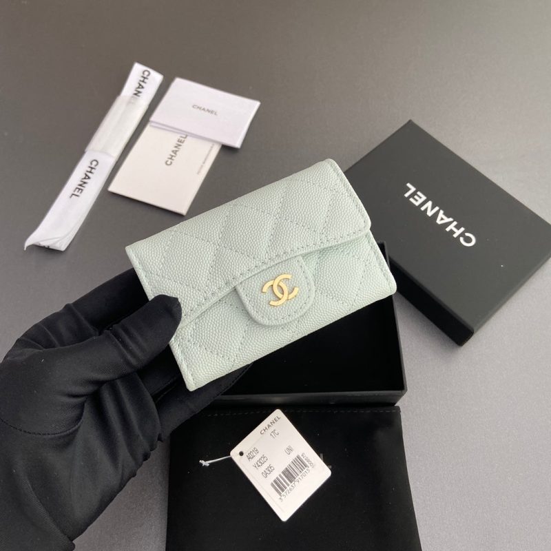 CC Zipper Flap Card Holder Light Blue Caviar GHW 234657