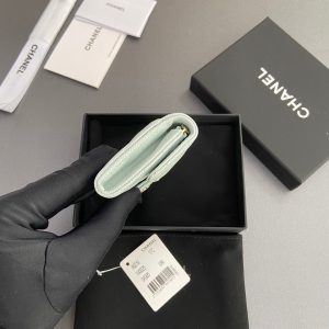 CC Zipper Flap Card Holder Light Blue Caviar GHW 234657