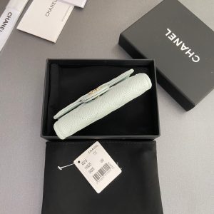 CC Zipper Flap Card Holder Light Blue Caviar GHW 234657