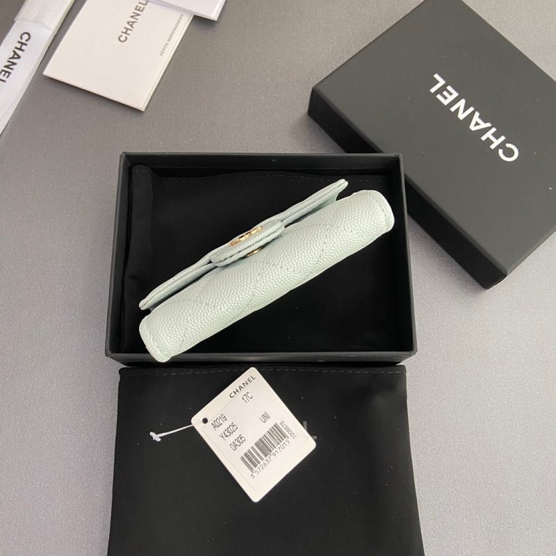 CC Zipper Flap Card Holder Light Blue Caviar GHW 234657