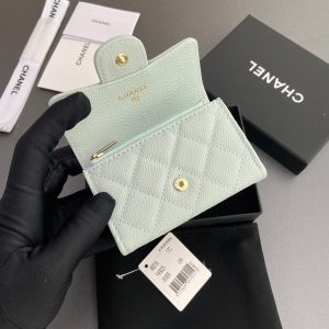 CC Zipper Flap Card Holder Light Blue Caviar GHW 234657