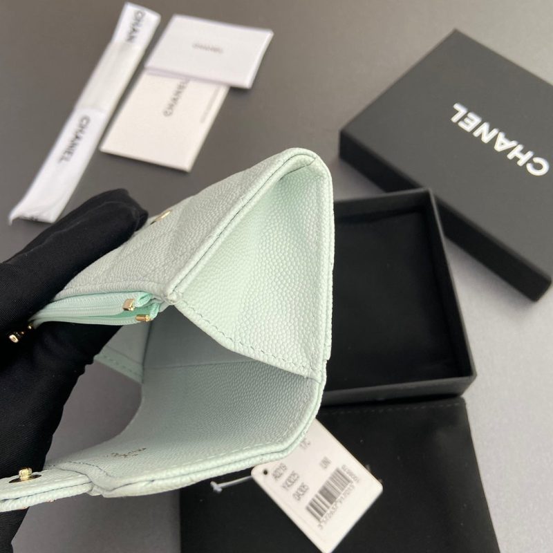 CC Zipper Flap Card Holder Light Blue Caviar GHW 234657