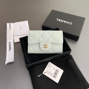 CC Zipper Flap Card Holder Light Blue Caviar GHW 234657