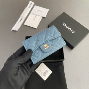CC Zipper Flap Card Holder Blue Caviar GHW 234661