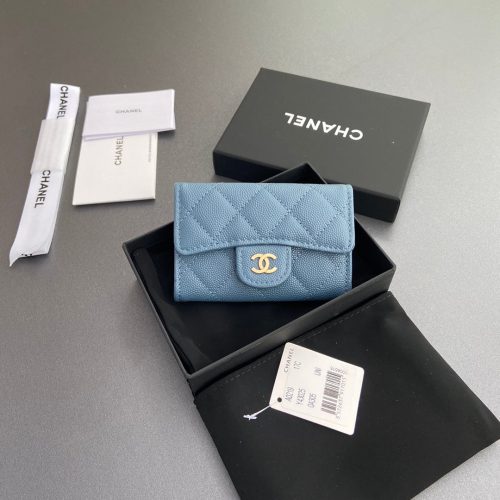 CC Zipper Flap Card Holder Blue Caviar GHW 234661