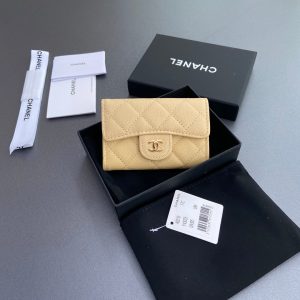 CC Zipper Flap Card Holder Yellow Caviar GHW 234663
