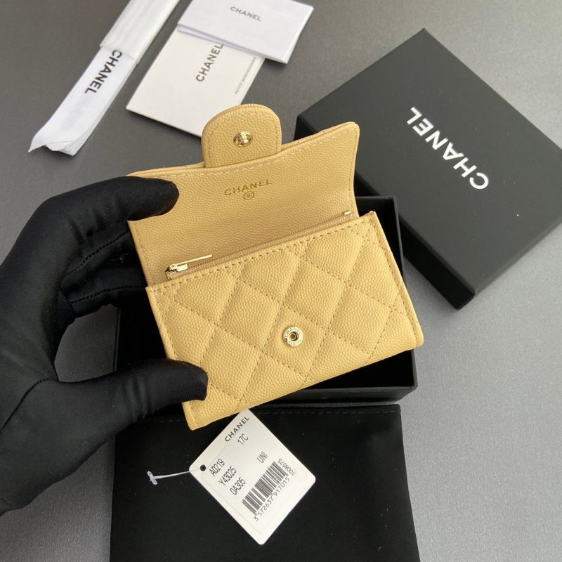 CC Zipper Flap Card Holder Yellow Caviar GHW 234663