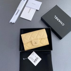 CC Zipper Flap Card Holder Yellow Caviar GHW 234663