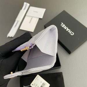CC Zipper Flap Card Holder Light Purple Caviar GHW 234665