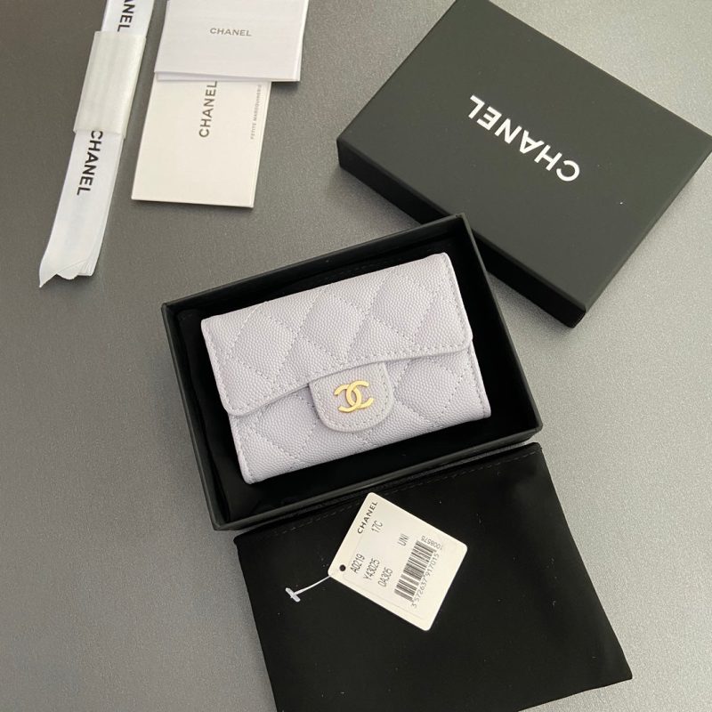 CC Zipper Flap Card Holder Light Purple Caviar GHW 234665