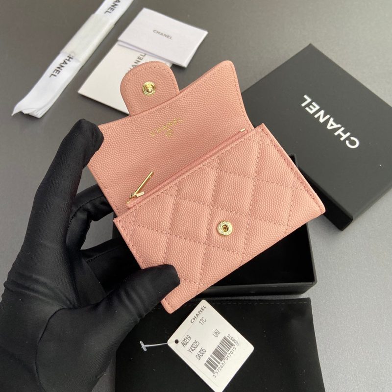CC Zipper Flap Card Holder Light Pink Caviar GHW 234667