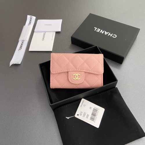 CC Zipper Flap Card Holder Light Pink Caviar GHW 234667