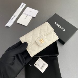 CC Zipper Flap Card Holder White Caviar GHW 234669