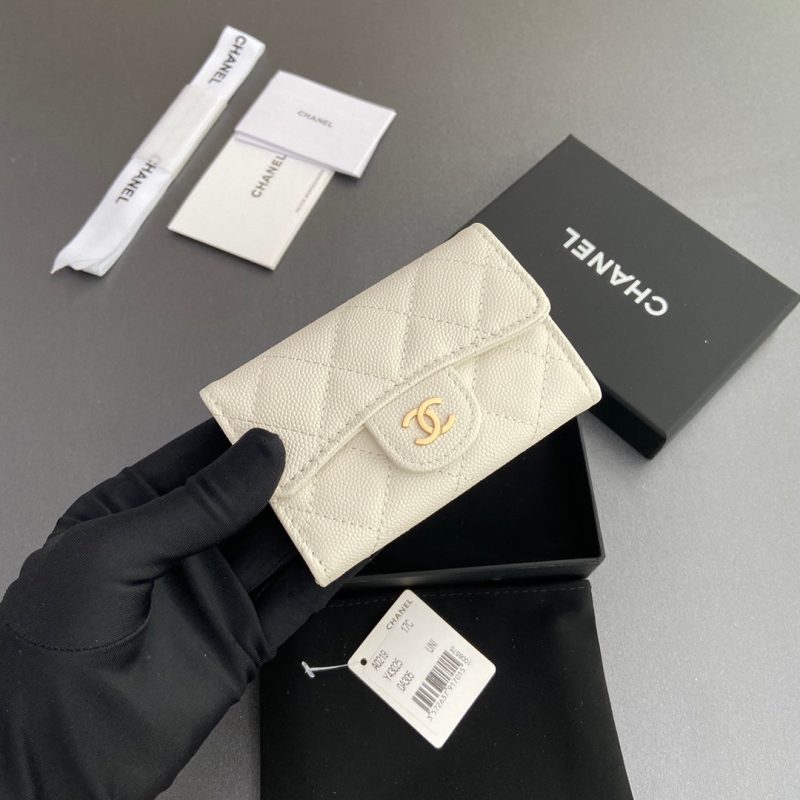 CC Zipper Flap Card Holder White Caviar GHW 234669