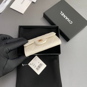 CC Zipper Flap Card Holder White Caviar GHW 234669