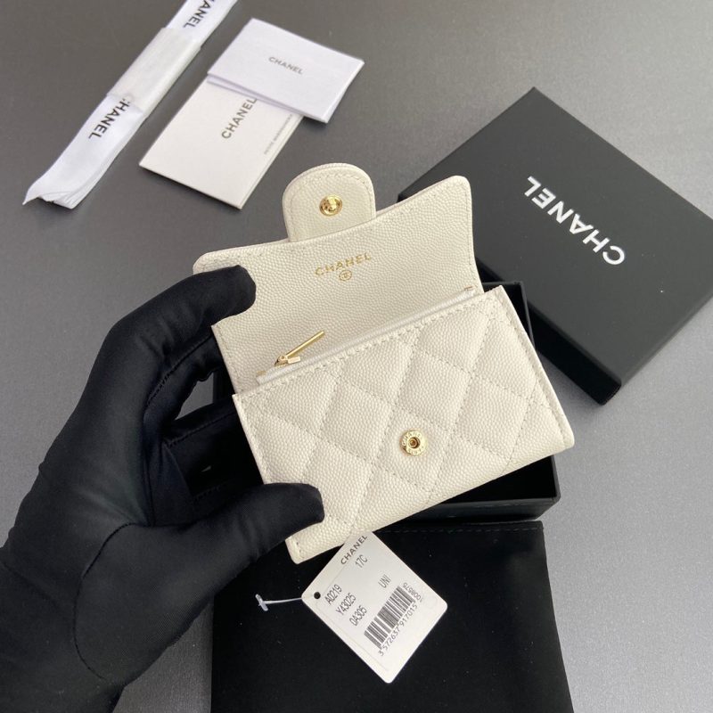 CC Zipper Flap Card Holder White Caviar GHW 234669