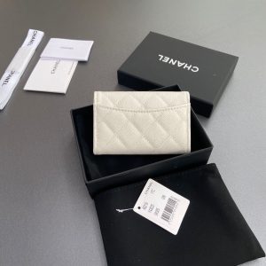 CC Zipper Flap Card Holder White Caviar GHW 234669
