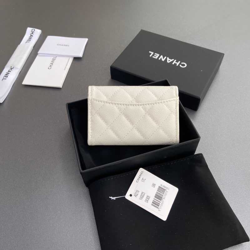 CC Zipper Flap Card Holder White Caviar GHW 234669