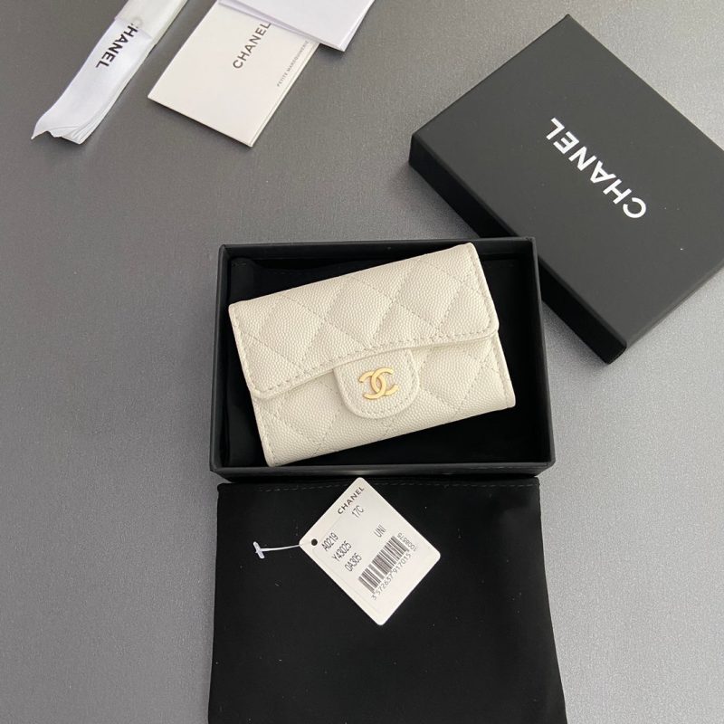 CC Zipper Flap Card Holder White Caviar GHW 234669