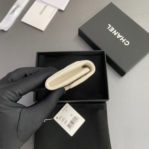 CC Zipper Flap Card Holder White Caviar GHW 234669