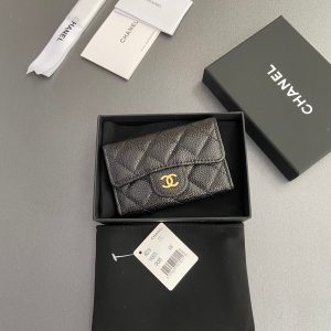 CC Zipper Flap Card Holder Black Caviar GHW 234673