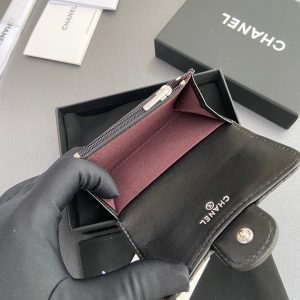 CC Zipper Flap Card Holder Black Sheepskin Sliver Steel 234675